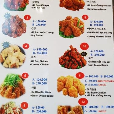 Thực đơn- Quán Ăn B.B Chicken - Gà Rán Hàn Quốc