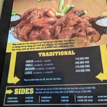 Thực đơn- Nhà Hàng B-Dubs - Beer Club - Sense City