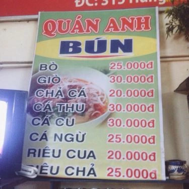 Thực đơn- Quán Ăn Bà Anh - Bún Chả Cá