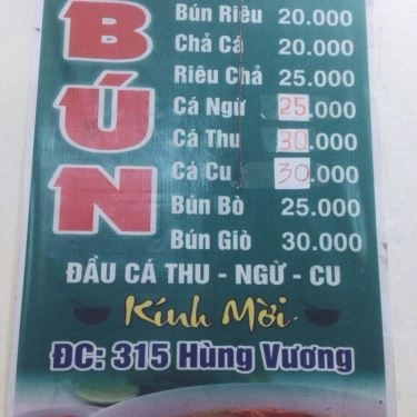 Thực đơn- Quán Ăn Bà Anh - Bún Chả Cá