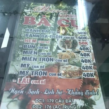 Thực đơn- Quán Ăn Bà Cụ - Bánh Đa, Nem & Miến Cua Bể Hải Phòng