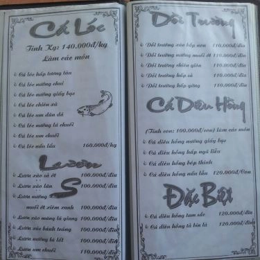 Thực đơn- Quán Ăn Ba Hồ Quán - Câu Cá Giải Trí & Các Món Đồng Quê