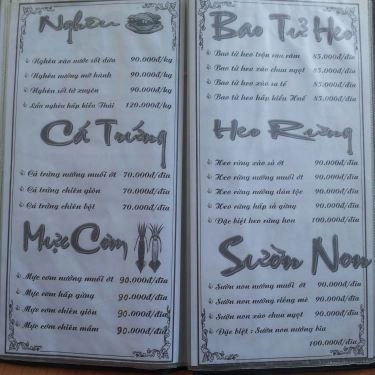 Thực đơn- Quán Ăn Ba Hồ Quán - Câu Cá Giải Trí & Các Món Đồng Quê
