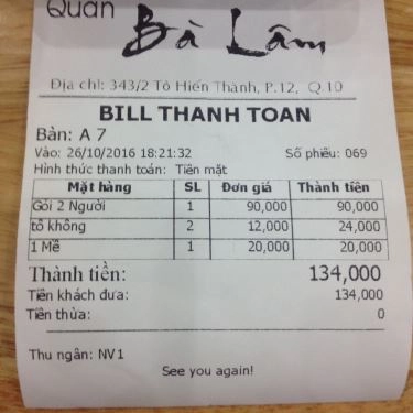 Thực đơn- Quán Ăn Bà Lâm - Cháo Gỏi Vịt