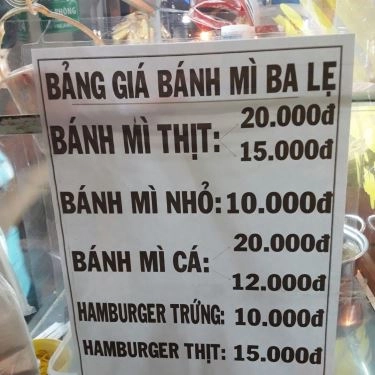 Thực đơn- Quán Ăn Ba Lẹ - Bánh Mì Thịt