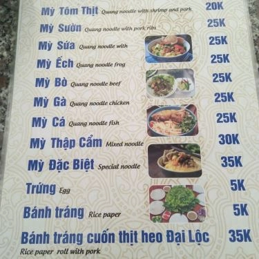 Thực đơn- Quán Ăn Bà Mai - Mì Quảng & Bánh Tráng Thịt Heo