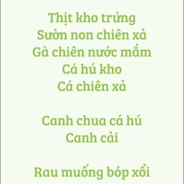 Thực đơn- Quán Ăn Bà Nội Trợ - Nguyễn Huệ