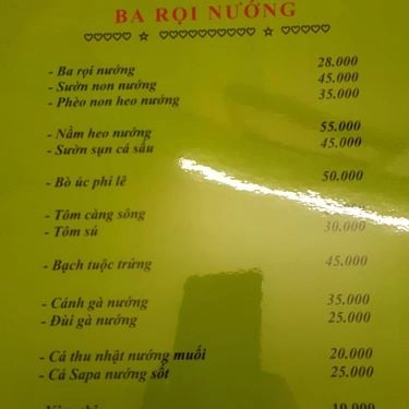 Thực đơn- Quán Ăn Ba Rọi Nướng
