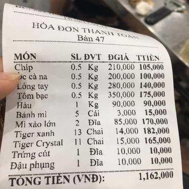 Thực đơn- Quán Ăn Bà Tám - Hải Sản Tươi Sống