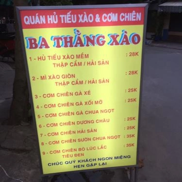 Thực đơn- Ba Thằng Xào - Quán Ăn Bình Dân