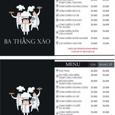 Thực đơn- Ba Thằng Xào - Quán Ăn Bình Dân