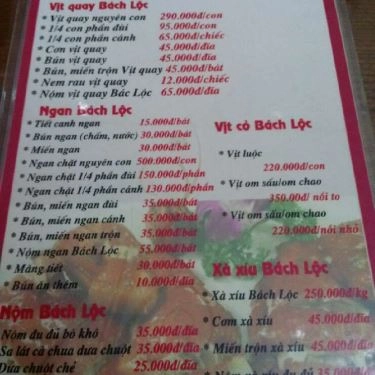 Thực đơn- Quán Ăn Bách Lộc - Phở Gà Ta - Trung Hòa