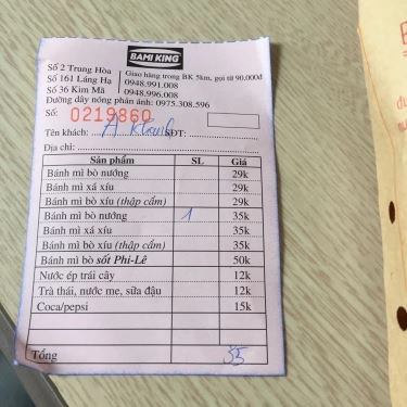 Thực đơn- Quán Ăn Bami King - Bánh Mì Bò Nướng