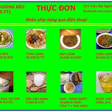 Thực đơn- Quán Ăn Quán Thương Béo - Bánh Bèo, Cháo Canh, Cháo Lươn Nghệ An Hà Tĩnh