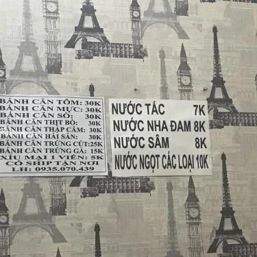 Thực đơn- Quán Ăn Vân Vân - Bánh Căn & Bánh Canh
