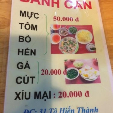 Thực đơn- Quán Ăn Bánh Căn Bình Dân