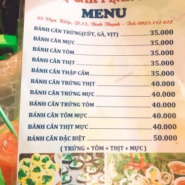 Thực đơn- Quán Ăn Bánh Căn Phan Rang