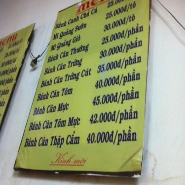 Thực đơn- Quán Ăn Bánh Căn Phan Thiết