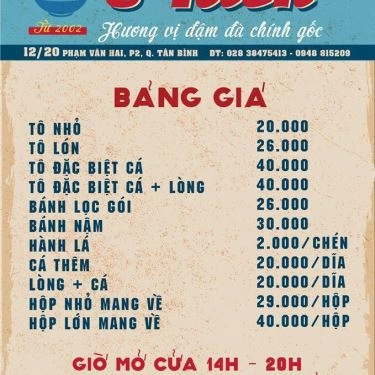 Thực đơn- Quán Ăn O Hiền - Bánh Canh Cá Lóc Diên Sanh