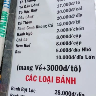 Thực đơn- Quán Ăn Bánh Canh Cá Lóc Quảng Trị - Phạm Văn Hai