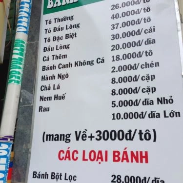 Thực đơn- Quán Ăn Bánh Canh Cá Lóc Quảng Trị - Phạm Văn Hai