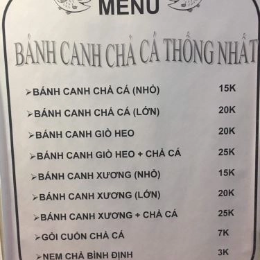 Thực đơn- Quán Ăn Bánh Canh Thống Nhất