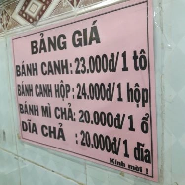 Thực đơn- Quán Ăn Bánh Canh Cô Hà