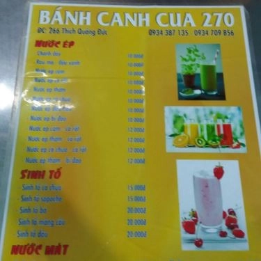 Thực đơn- Quán Ăn Bánh Canh Cua 270