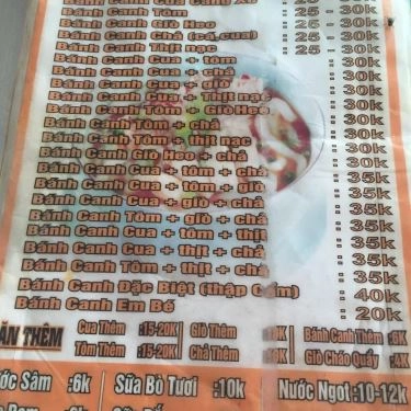 Thực đơn- Quán Ăn Bánh Canh Cua 270