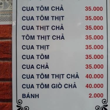 Thực đơn- Quán Ăn Bánh Canh Cua 320 - 109 Nguyễn Biểu