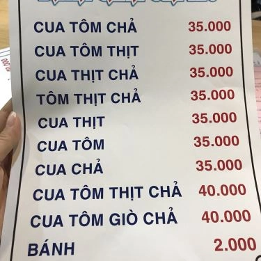 Thực đơn- Quán Ăn Bánh Canh Cua 320 - 109 Nguyễn Biểu