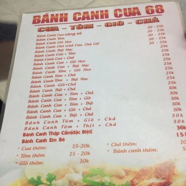 Thực đơn- Quán Ăn Bánh Canh Cua 68