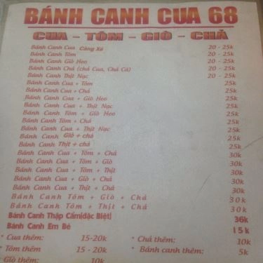 Thực đơn- Quán Ăn Bánh Canh Cua 68