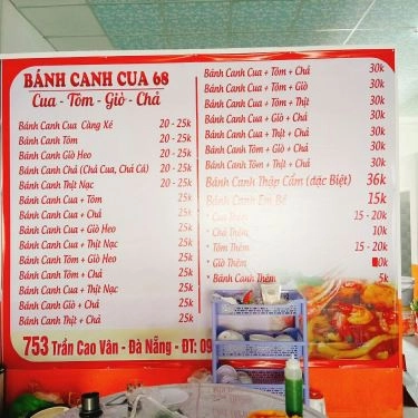Thực đơn- Quán Ăn Bánh Canh Cua 68