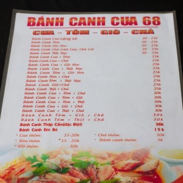 Thực đơn- Quán Ăn Bánh Canh Cua 68