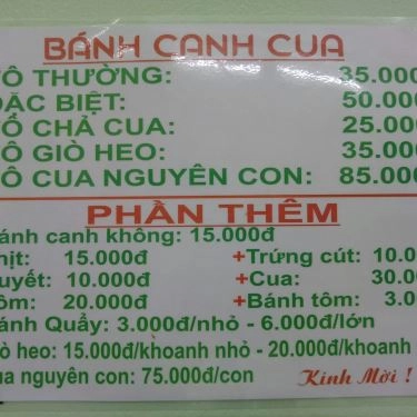 Thực đơn- Quán Ăn Cô Diệu - Bánh Canh Cua - nguyễn Văn Đậu