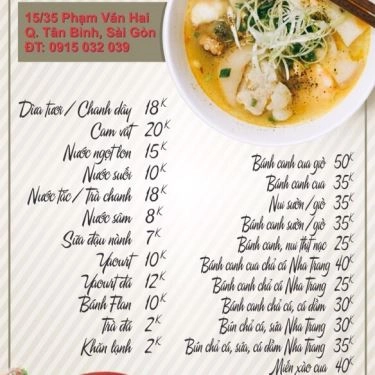Thực đơn- Quán Ăn Bánh Canh Cua Khánh Linh