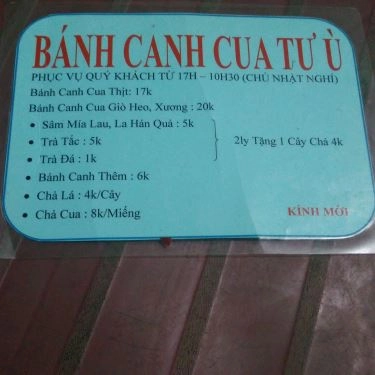 Thực đơn- Quán Ăn Bánh Canh Cua Tư Ù - Lê Quang Định