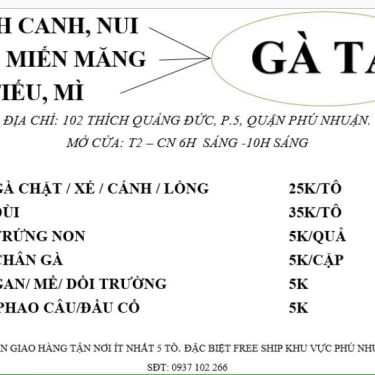 Thực đơn- Quán Ăn Bánh Canh Gà Ta