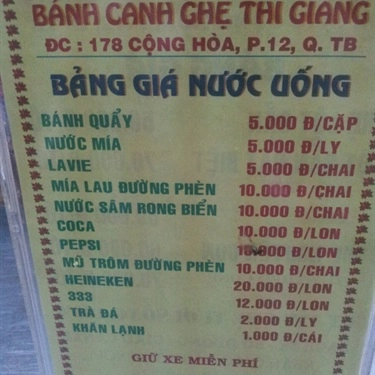 Thực đơn- Quán Ăn Bánh Canh Ghẹ Thi Giang
