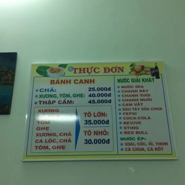 Thực đơn- Quán Ăn Bánh Canh Nga - Nguyễn Chí Thanh