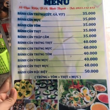 Thực đơn- Quán Ăn Bánh Căn Phan Rang