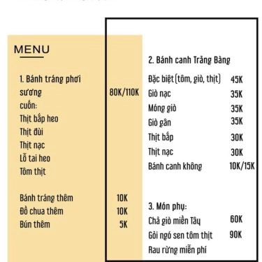 Thực đơn- Quán Ăn Cô Ba Hiền - Bánh Canh Trảng Bàng