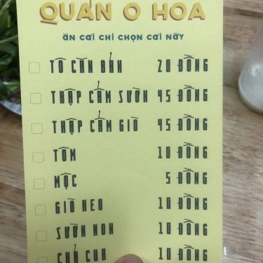 Thực đơn- Quán Ăn Quán O Hoa - Bánh Canh Tự Chọn