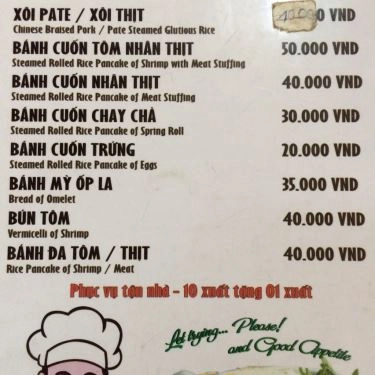 Thực đơn- Quán Ăn Bánh Cuốn Bắc - Bánh Cuốn Hải Phòng