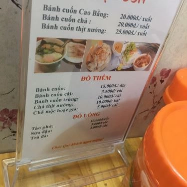 Thực đơn- Quán Ăn Bánh Cuốn Cao Bằng - Kim Mã Thượng