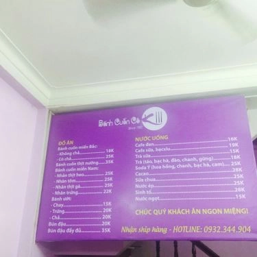 Thực đơn- Quán Ăn Bánh Cuốn Cô Kim