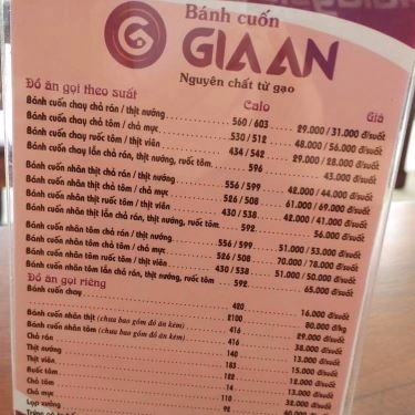 Thực đơn- Quán Ăn Bánh Cuốn Gia An - Green Stars Phạm Văn Đồng