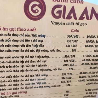 Thực đơn- Quán Ăn Bánh Cuốn Gia An - Huỳnh Thúc Kháng
