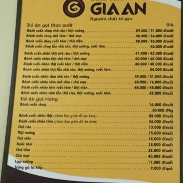 Thực đơn- Quán Ăn Bánh Cuốn Gia An - Huỳnh Thúc Kháng